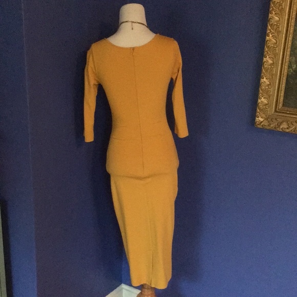Unique Vintage Mod 60s Wiggle Pencil Dress mustard goldenrod yellow pinup - Picture 9 of 17